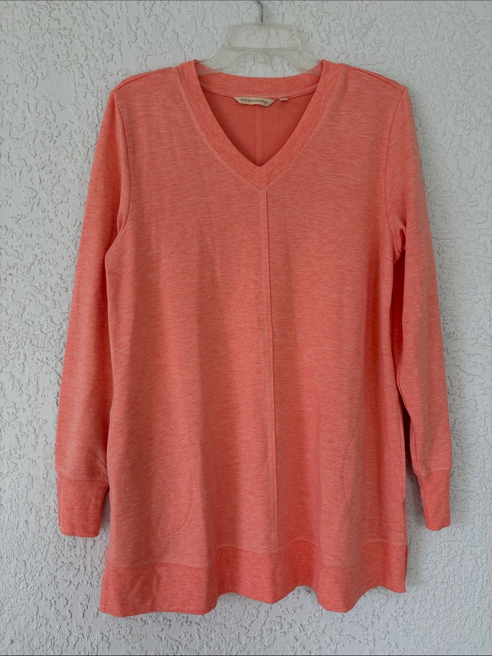 Soft Surroundings Coral V-Neck soft Long Sleeve Tunic size M